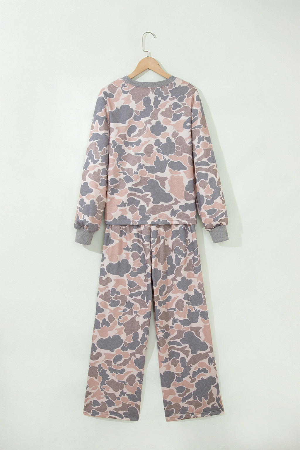 Multicolour Camouflage Print Long Sleeve Top Loose 2pcs Pants Set