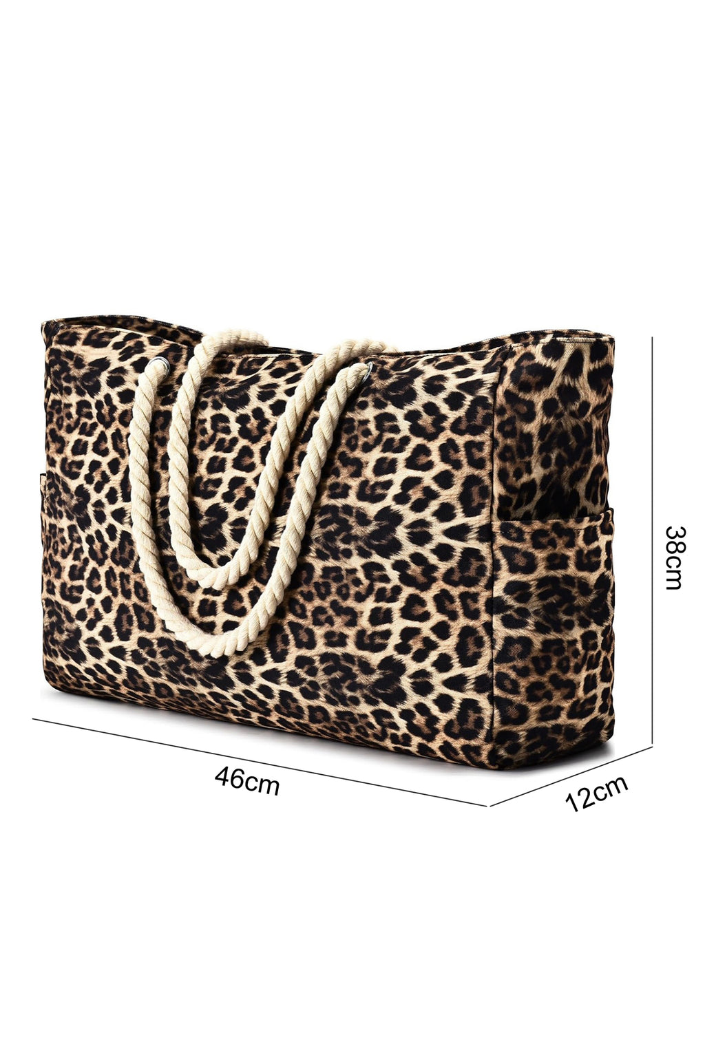 Coffee Leopard Print Rope Straps Large Travel Shopping Bag