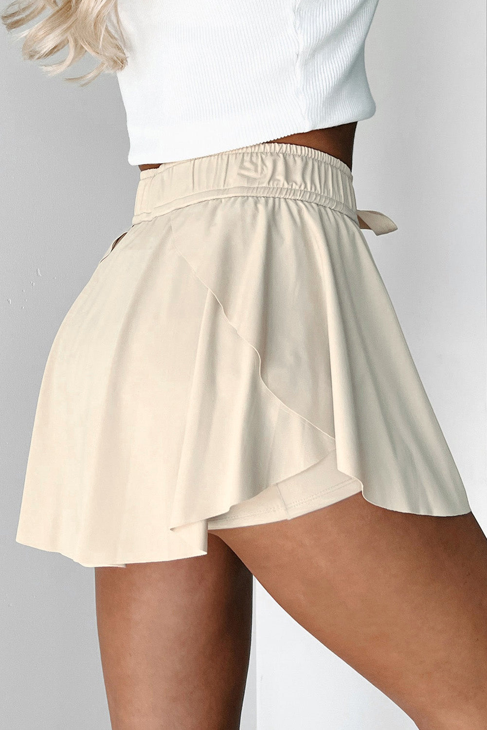 Bonbon Drawstring Elastic Waistband Lined Tennis Skorts