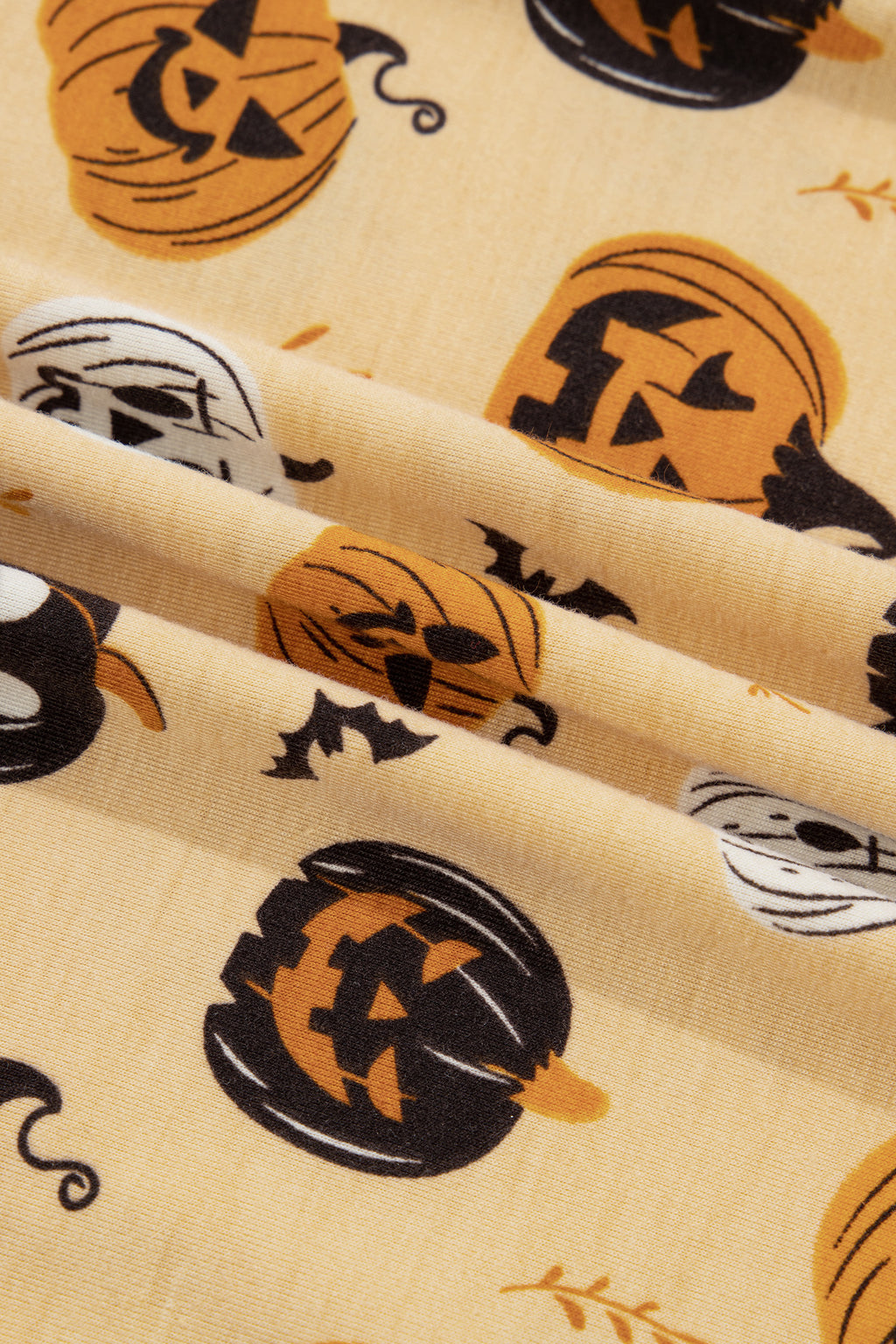 Orange Long Sleeve Ruffle Pumpkin Face Print Two Piece Lounge Set