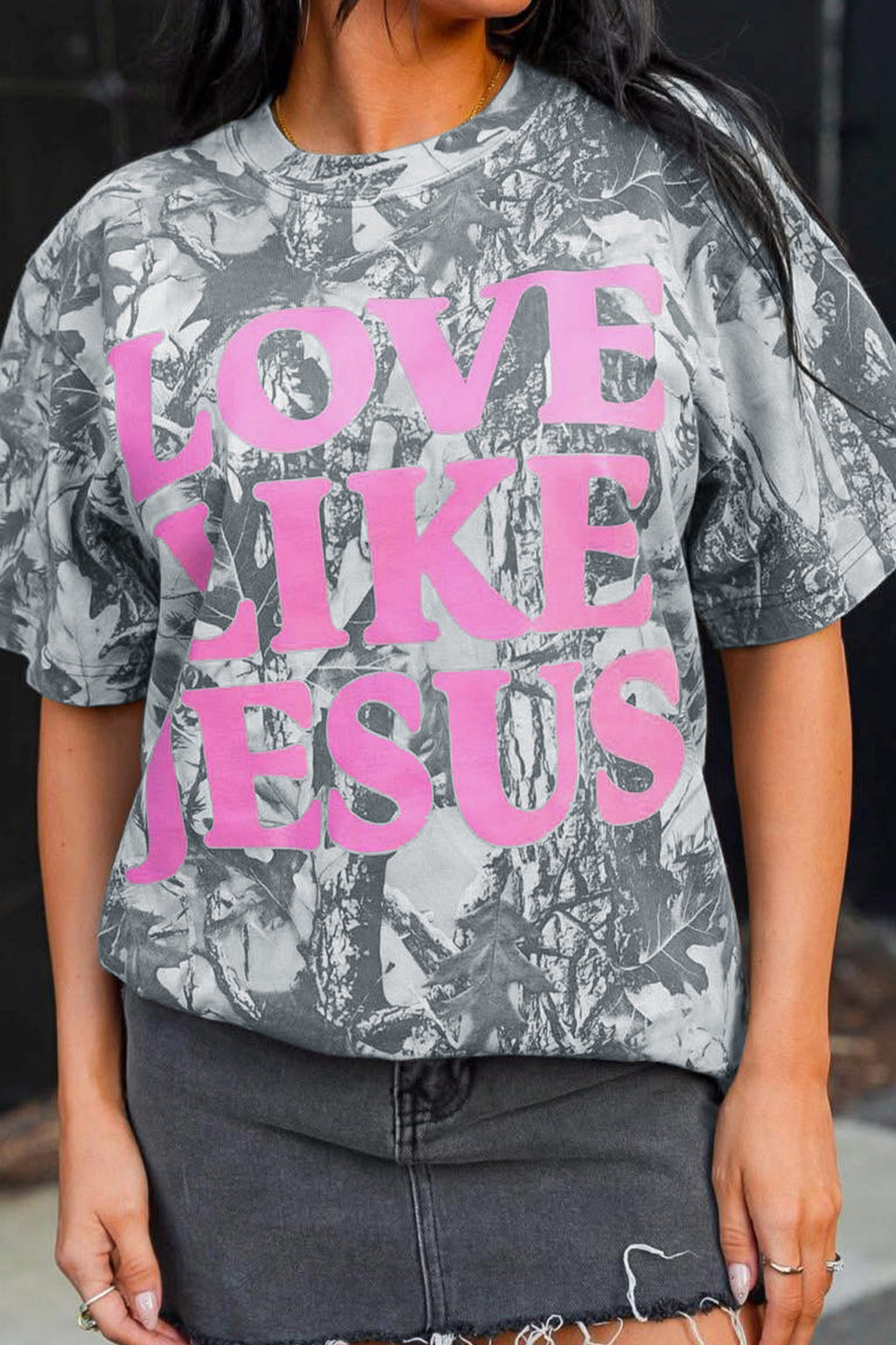 Pink Camo Woodland LOVE LIKE JESUS Casual Tee