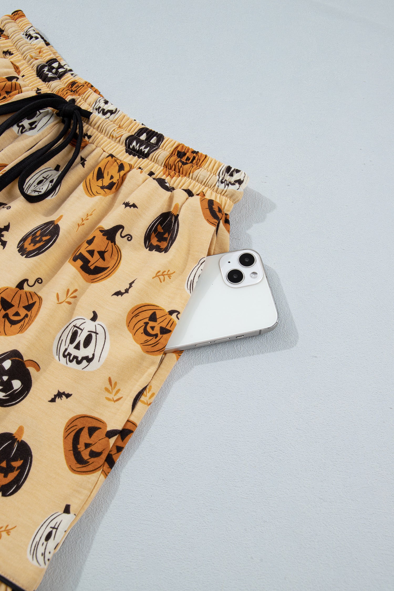 Orange Long Sleeve Ruffle Pumpkin Face Print Two Piece Lounge Set