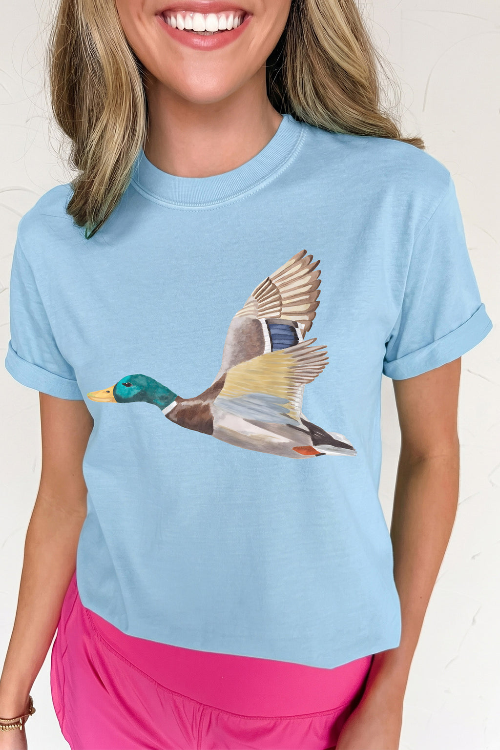 Light Blue Flying Mallard Print Western Graphic Tee