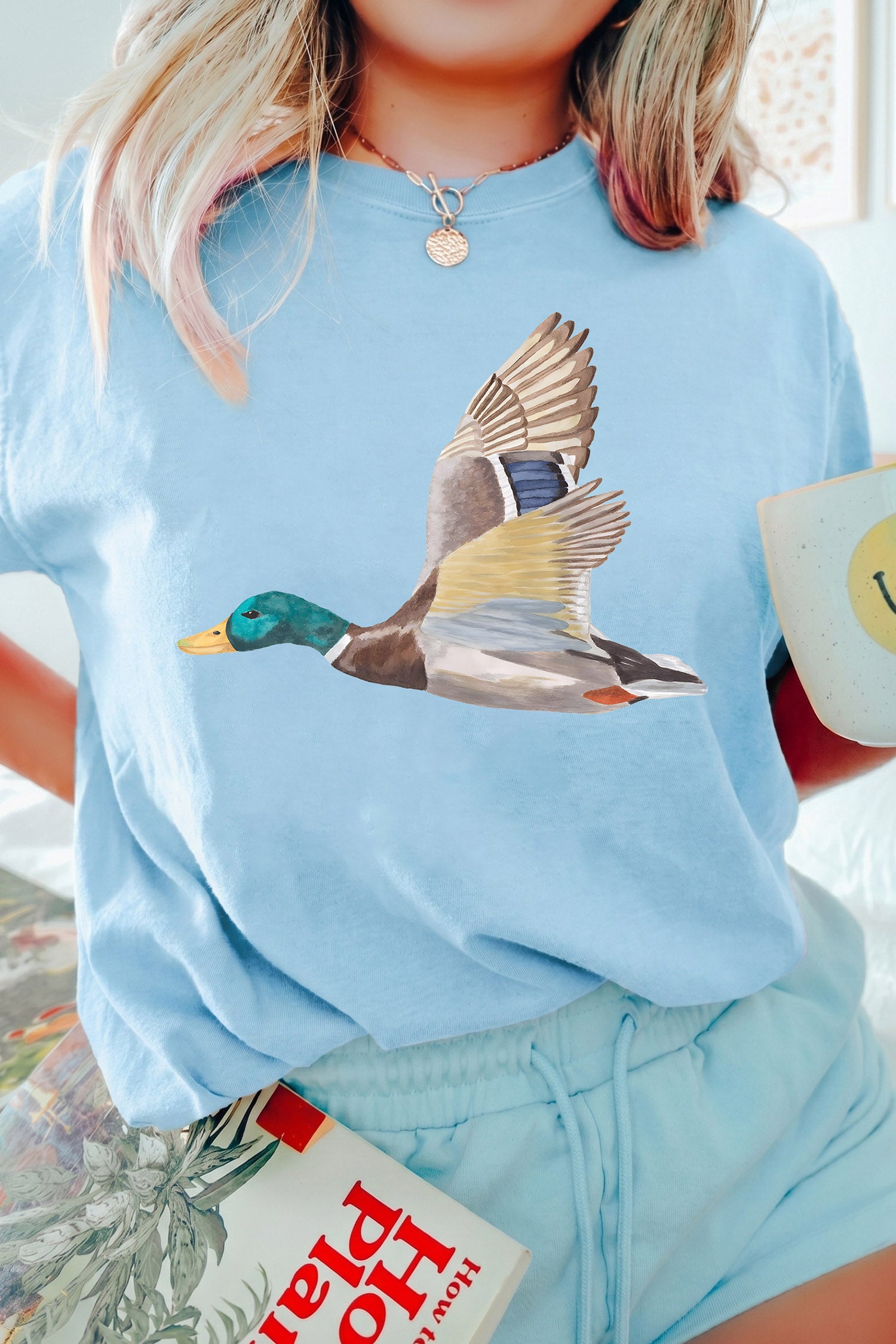 Light Blue Flying Mallard Print Western Graphic Tee