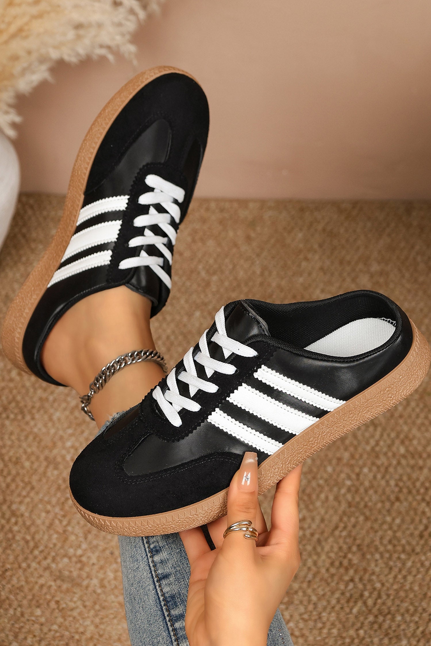 Tillandsia Purple PU Leather Color Block Varsity Lace Up Flat Shoes