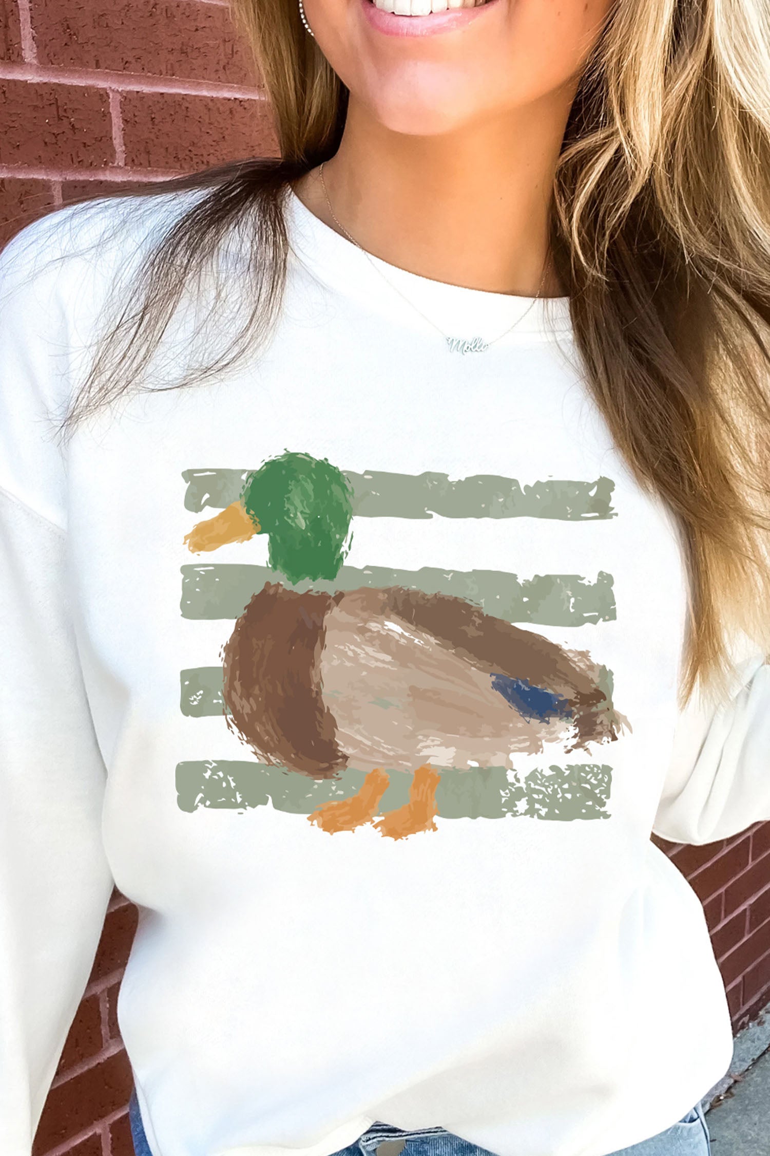 White Western Duck Graphic Casual Pullover Sweatshirt