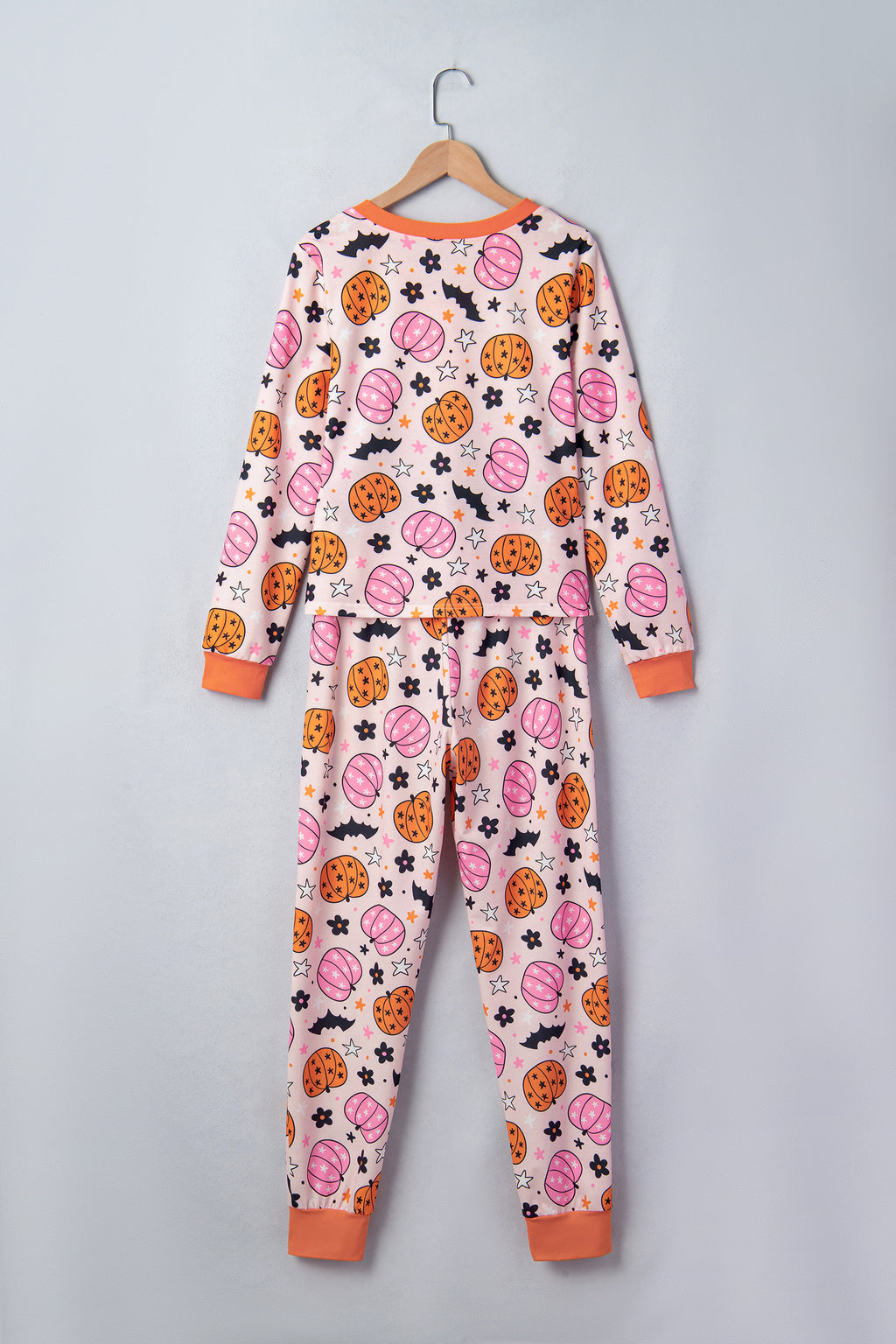 Pink Halloween Pumpkin Print Long Sleeve Home Wear Lounge Set