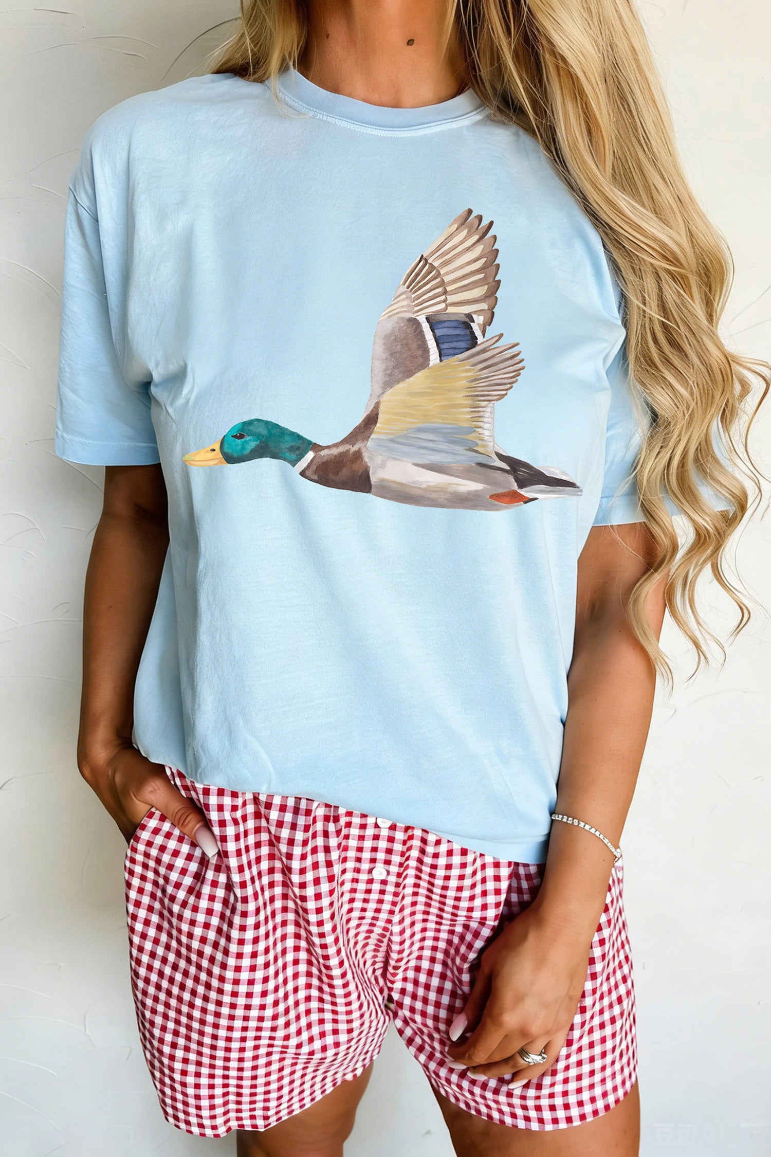 Light Blue Flying Mallard Print Western Graphic Tee