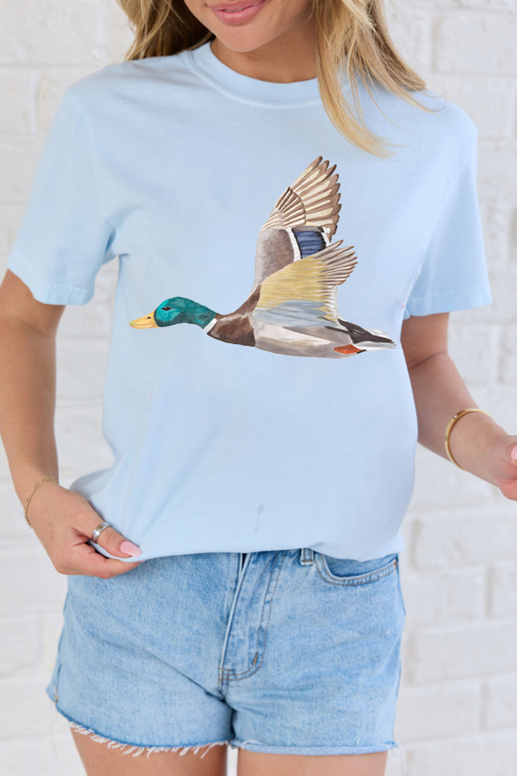 Light Blue Flying Mallard Print Western Graphic Tee