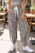 Black Leopard Print Ankle-Length Elastic Waist Pants