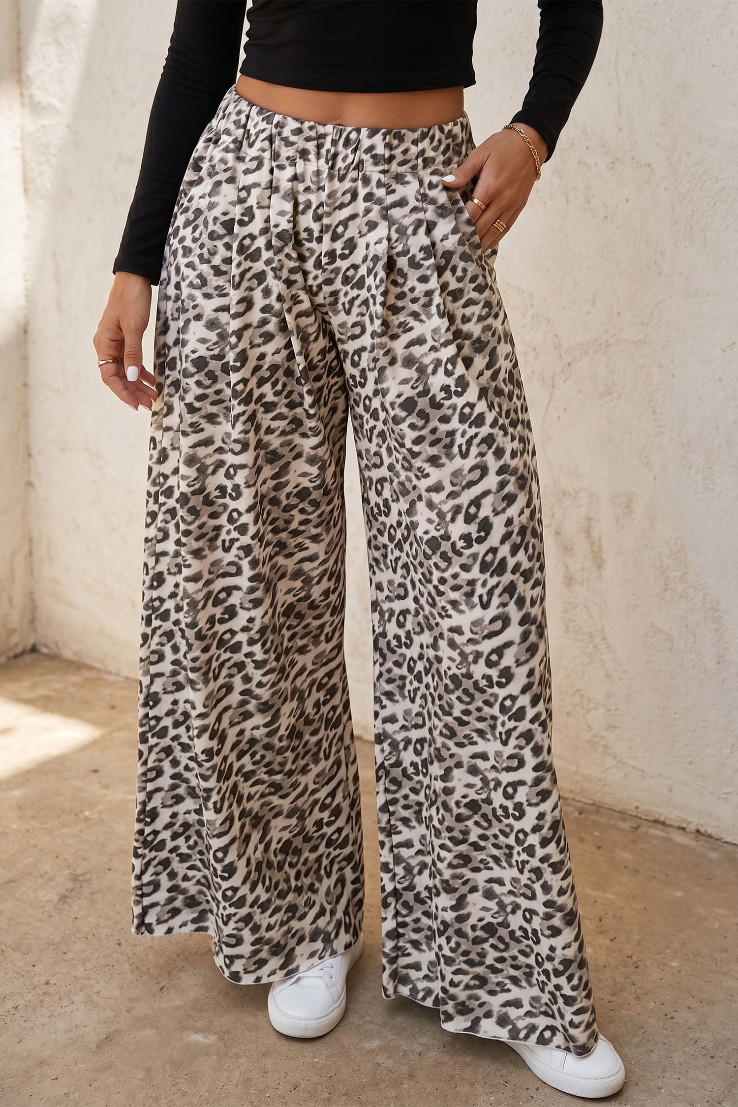 Multicolour Leopard Print Wide Leg Full Length Pants