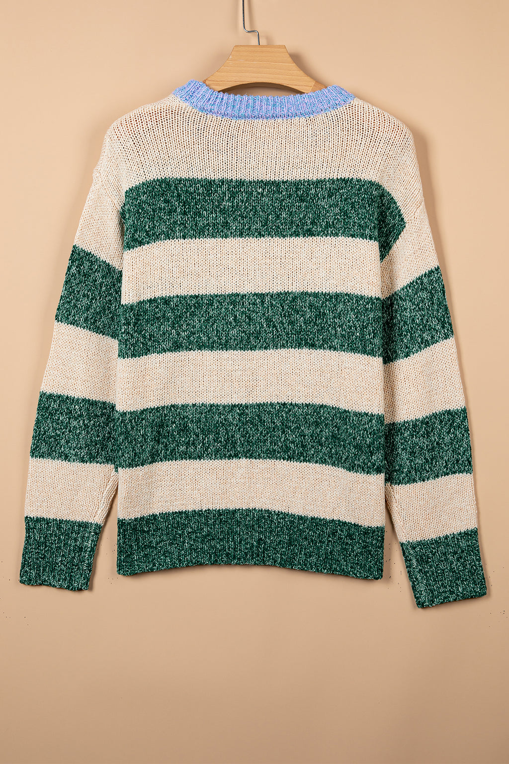 Green Stripe Striped Colorblock Drop Shoulder Pullover Sweater