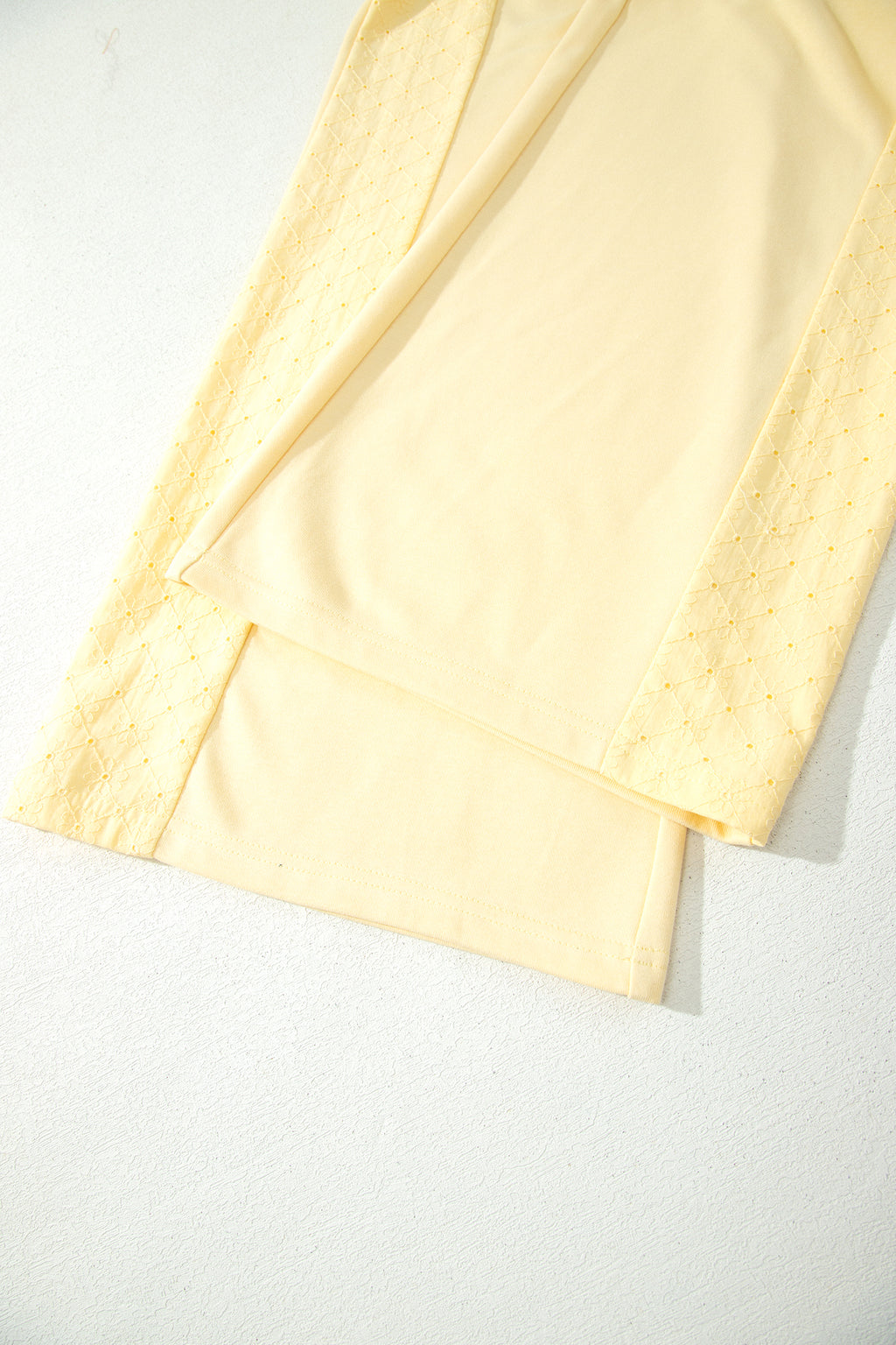 Yellow Cream Eyelet Embroidered Lace Patchwork Cropped Pullover Drawstring Pants Set