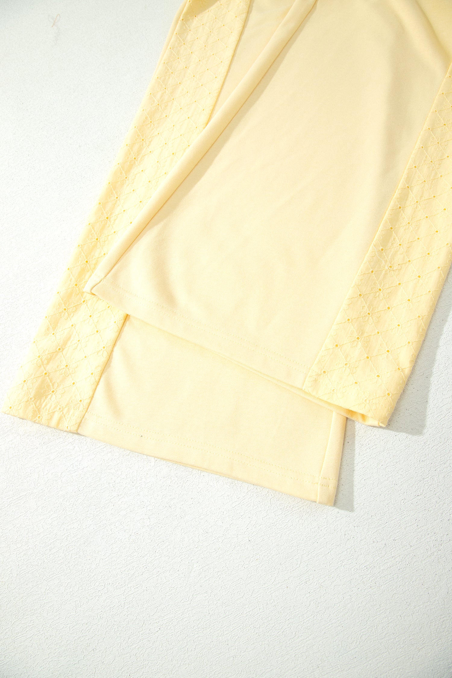 Yellow Cream Eyelet Embroidered Lace Patchwork Cropped Pullover Drawstring Pants Set