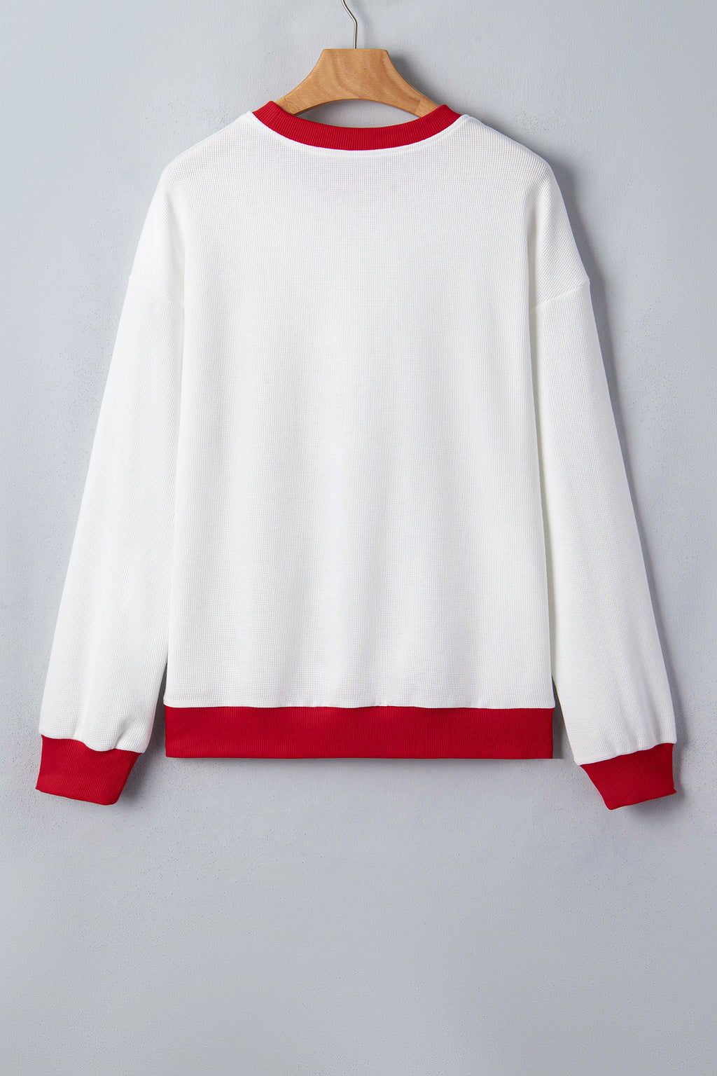 Beige Color Block Trim Merry Slogan Pullover Sweatshirt