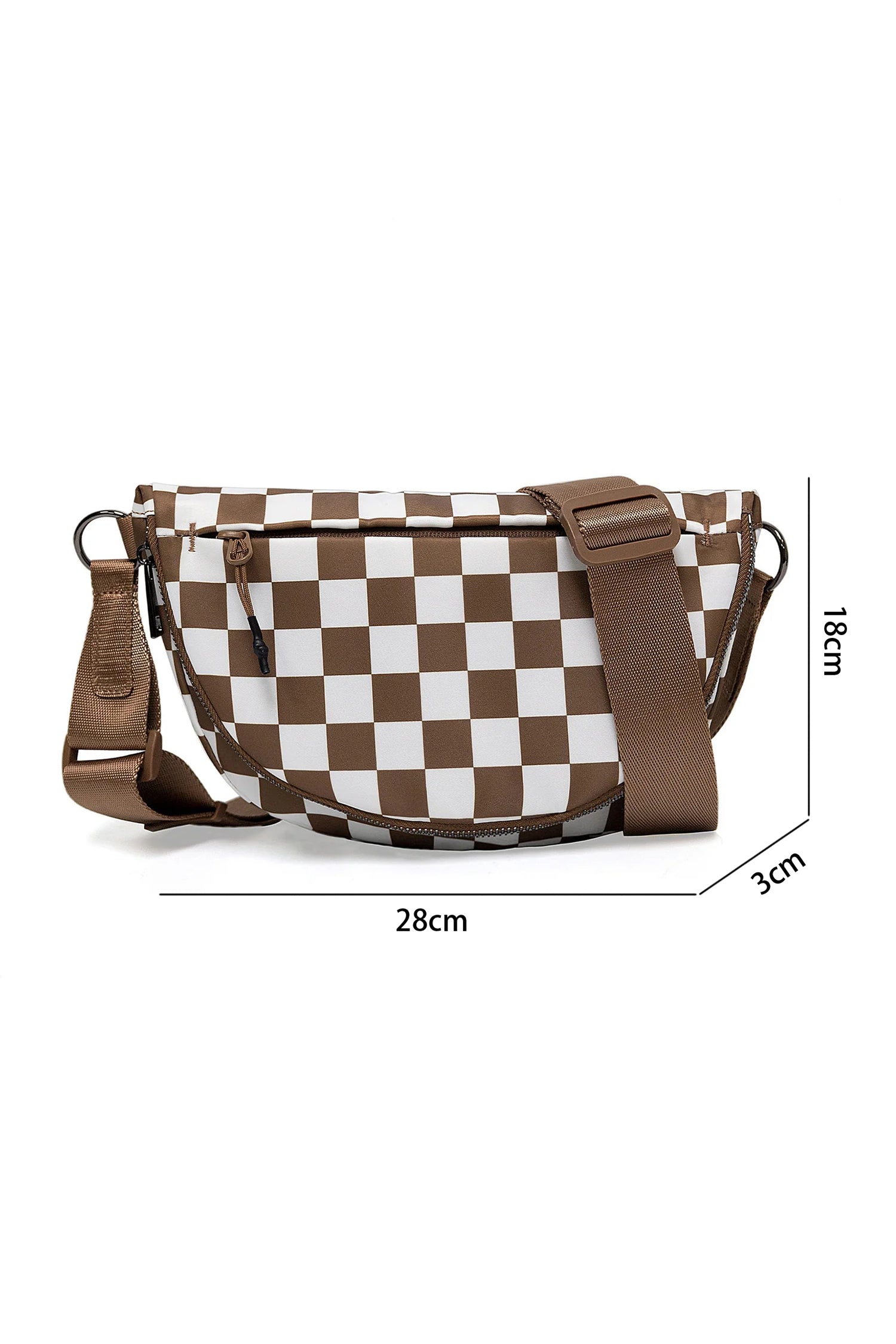 Color black Checkered Canvas Crescent Shoulder Bag