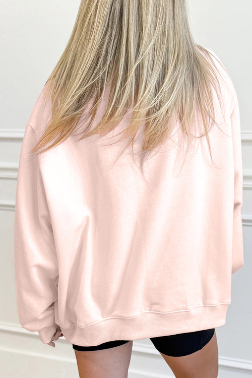 Apricot Pink Camo Print Letter Graphic Mock Neck Sweatshirt
