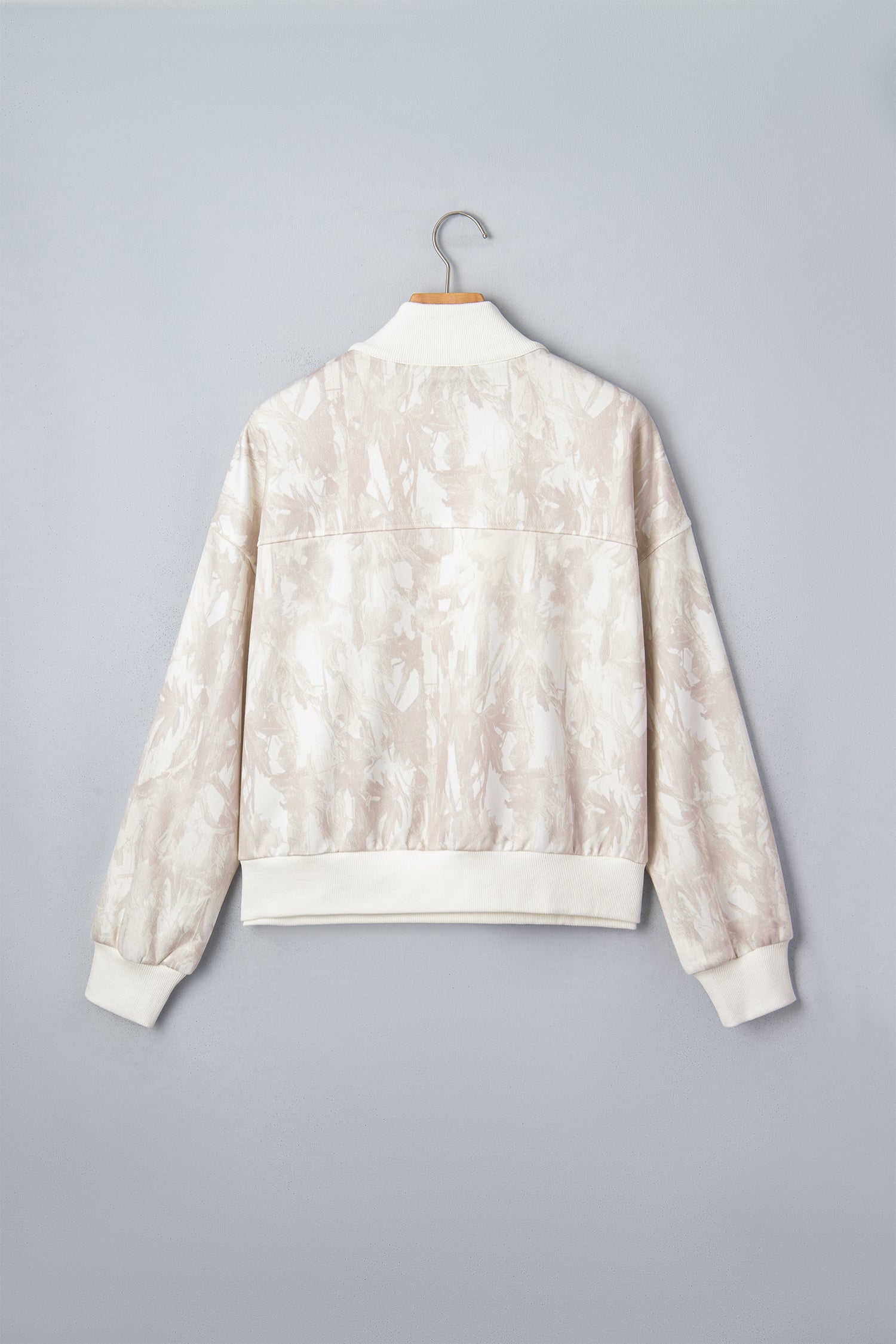 Khaki Camouflage Print Quarter-Zip Drop Shoulder Long Sleeve Sweatshirt