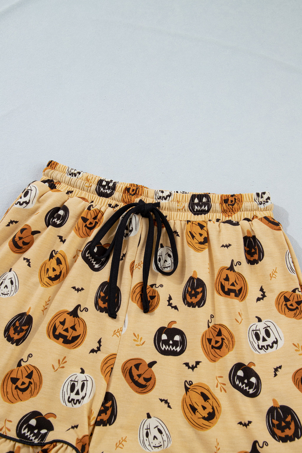 Orange Long Sleeve Ruffle Pumpkin Face Print Two Piece Lounge Set