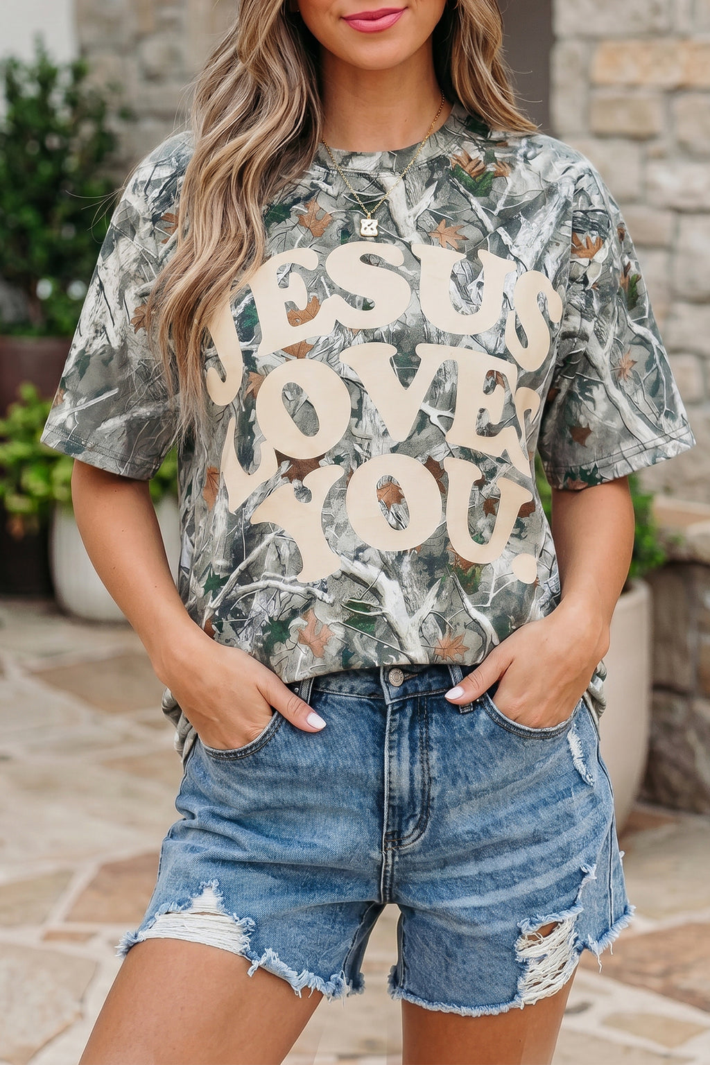 Pink Camo Woodland LOVE LIKE JESUS Casual Tee