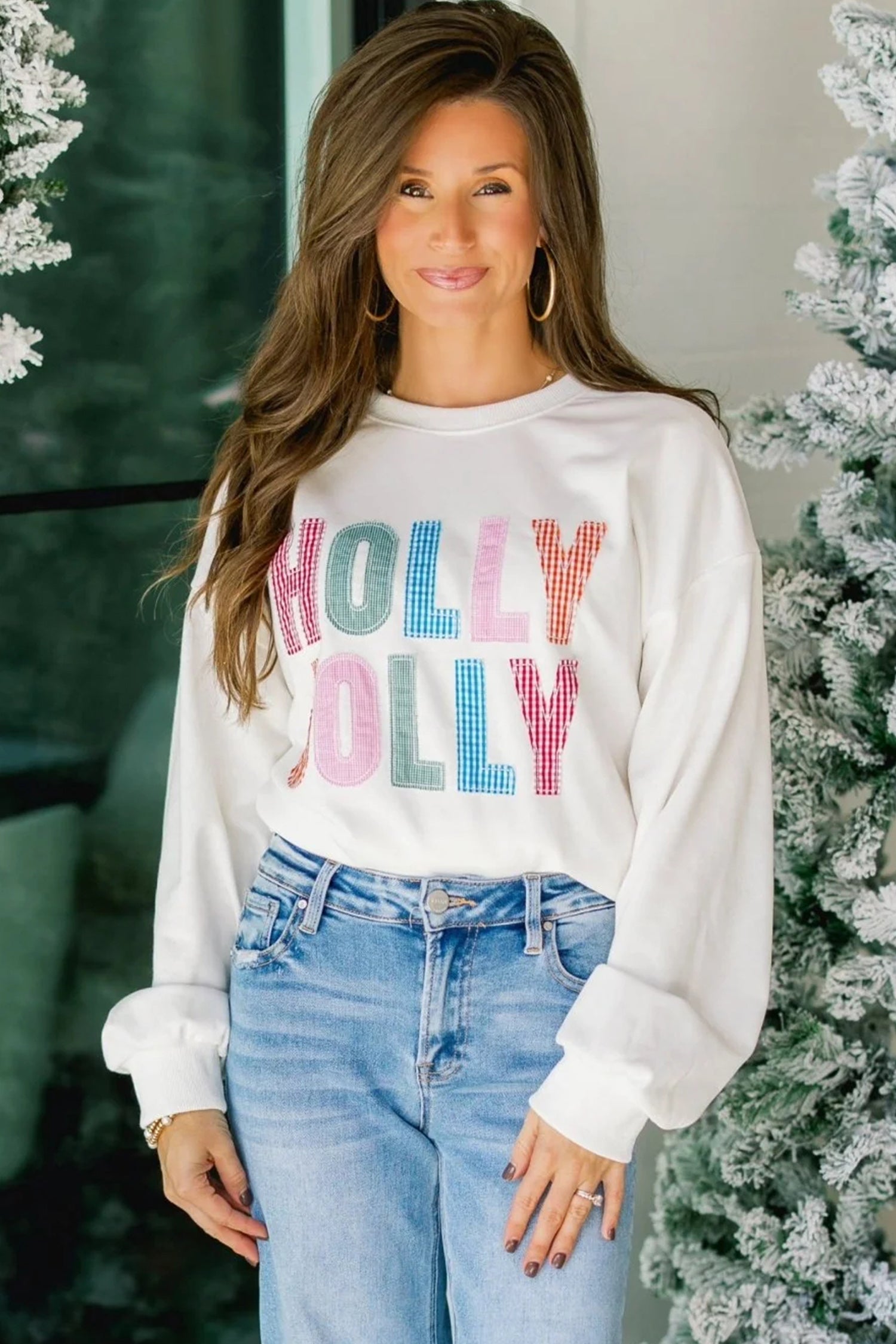 White Christmas Slogan Round Neck Long Sleeve Sweatshirt