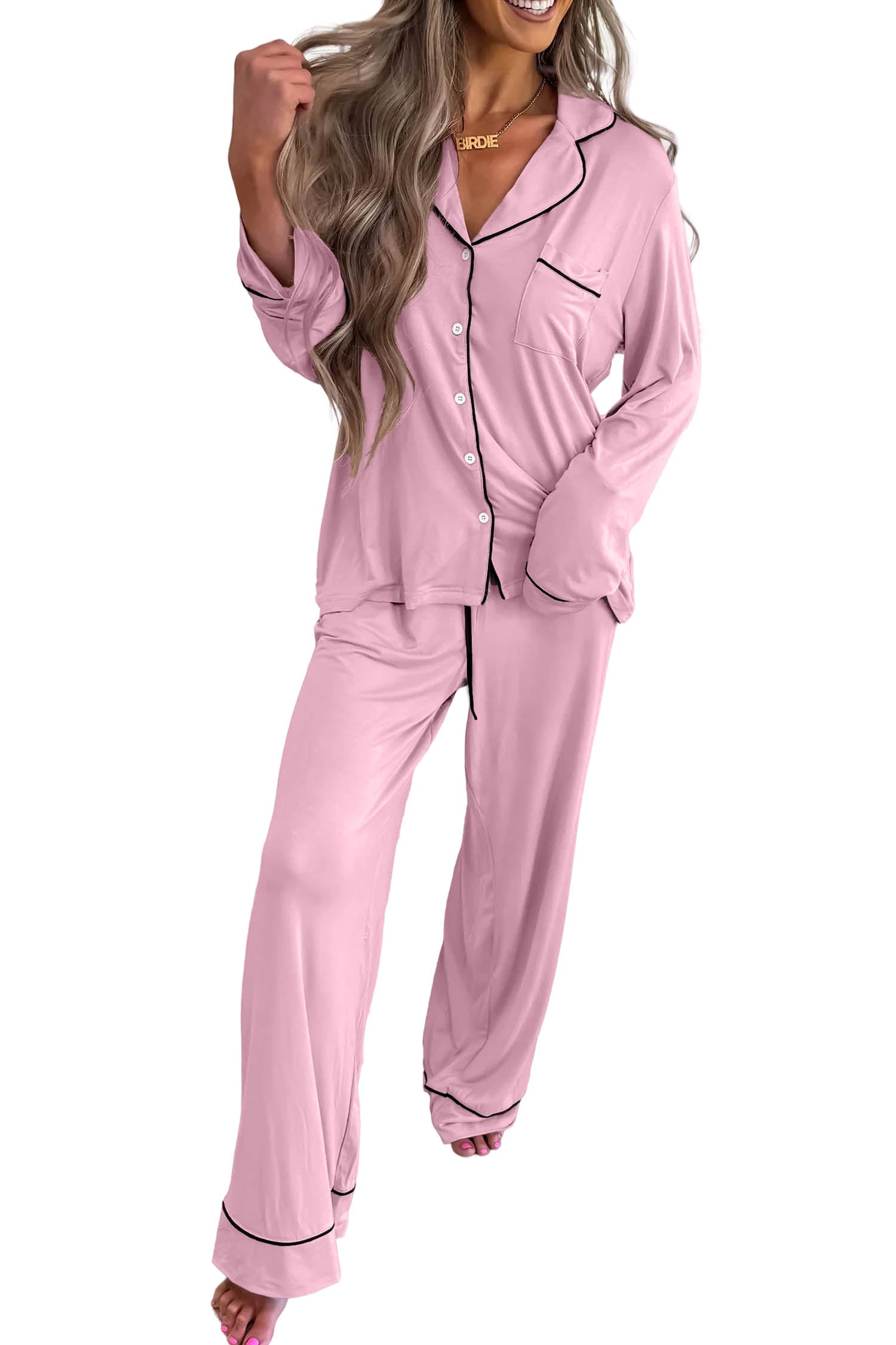 Delicacy Long Sleeve Colorblock Patchwork Two Piece Home Wear Lounge Set