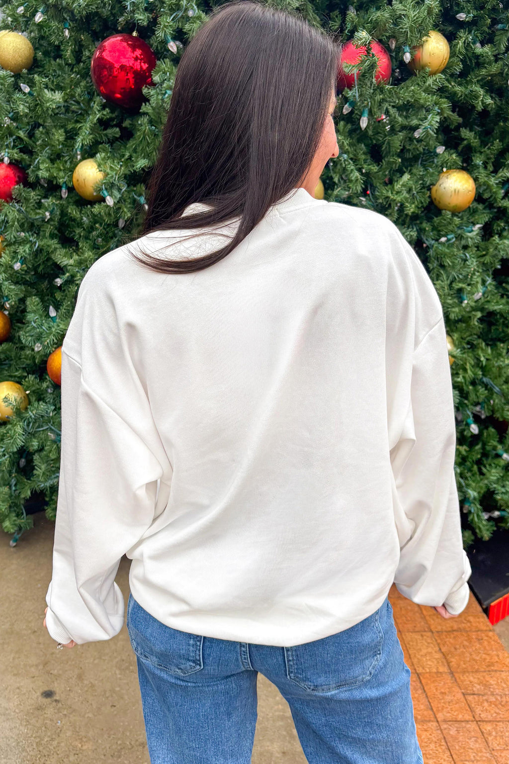 White Christmas Slogan Round Neck Long Sleeve Sweatshirt