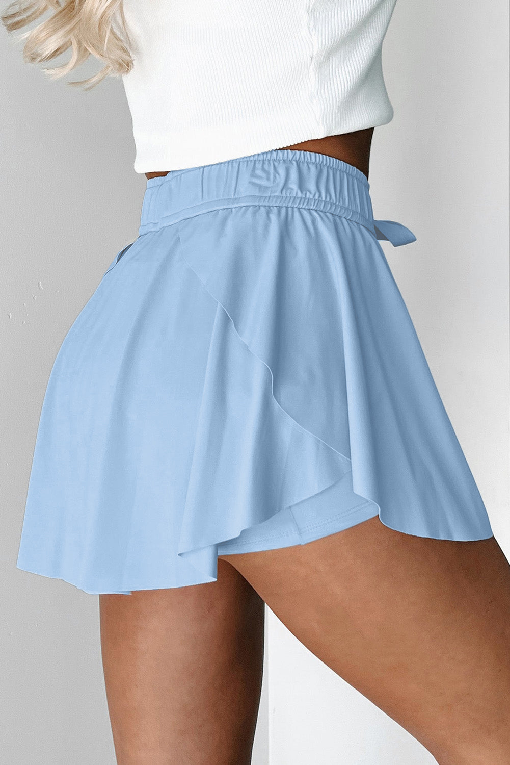 Bonbon Drawstring Elastic Waistband Lined Tennis Skorts