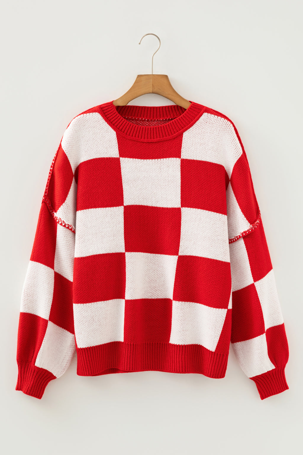 Black Checkered Bishop Sleeve Sweater