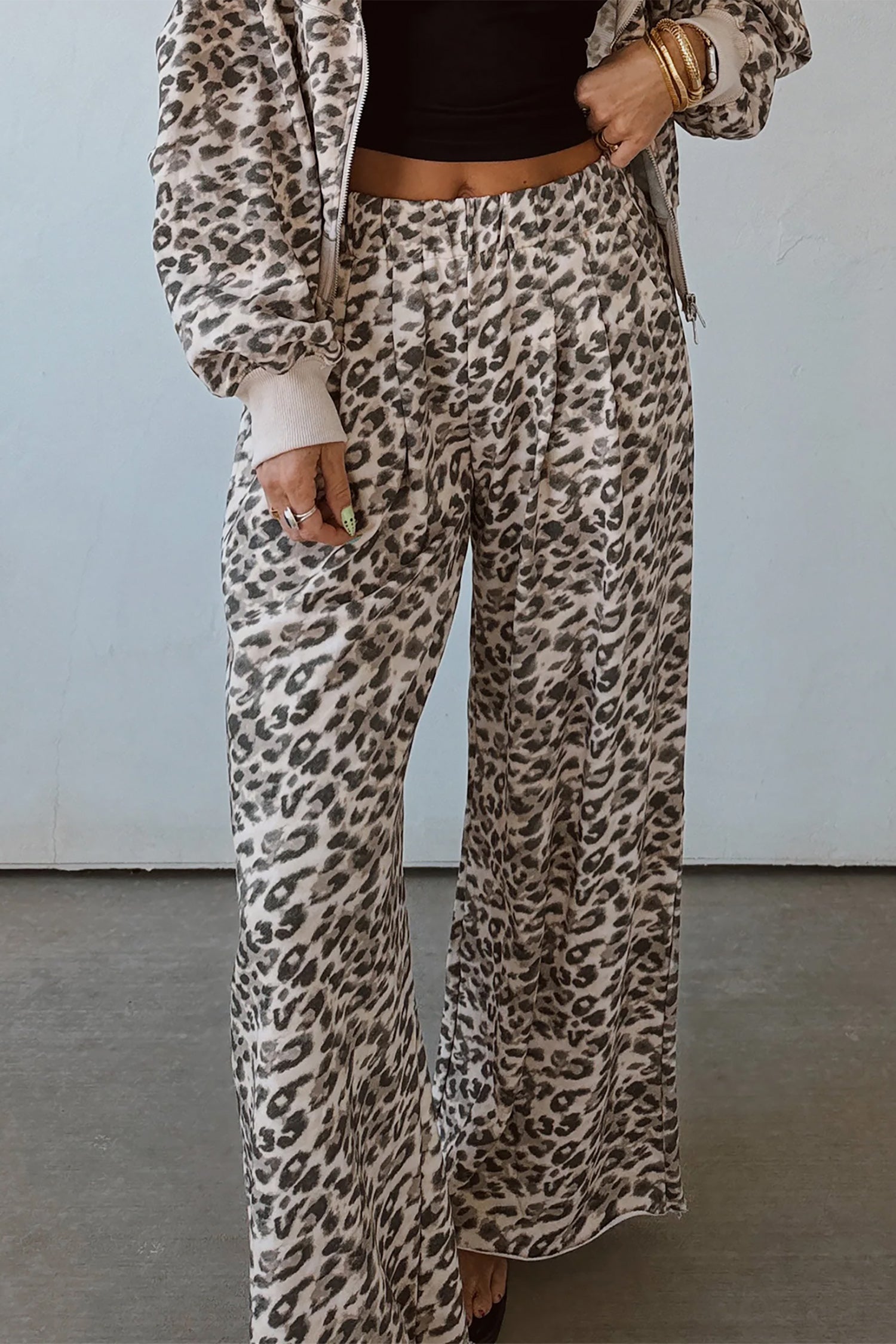 Multicolour Leopard Print Wide Leg Full Length Pants