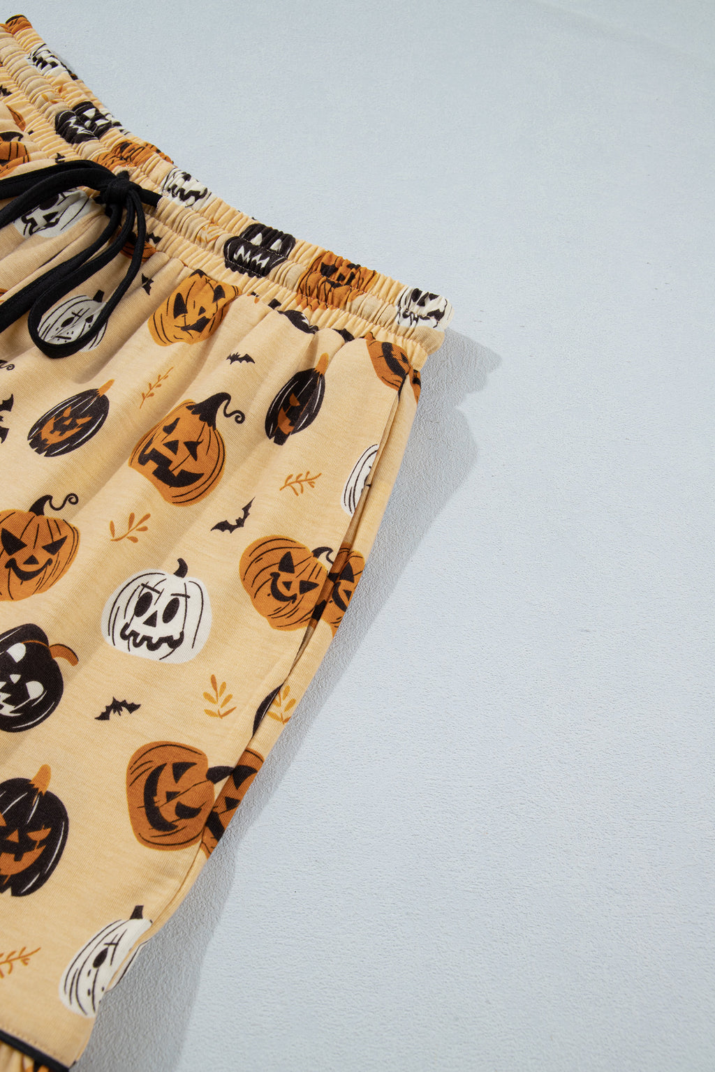 Orange Long Sleeve Ruffle Pumpkin Face Print Two Piece Lounge Set