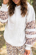 Light Grey Patchwork Camo Long Sleeve Hoodie