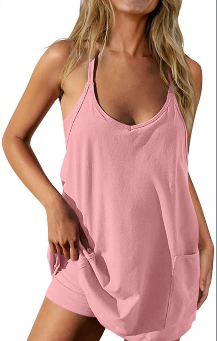 New Women's Suspender Tops One-Piece Shorts Jumpsuit Casual Suit