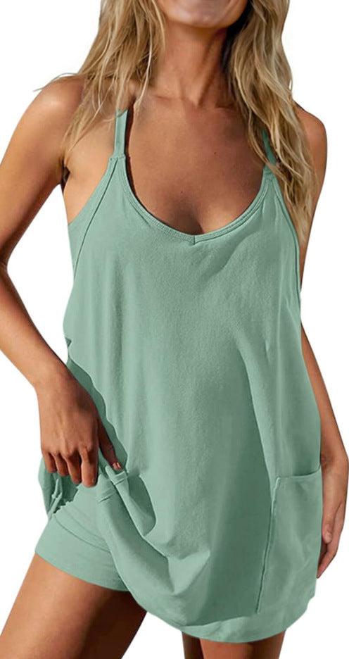 New Women's Suspender Tops One-Piece Shorts Jumpsuit Casual Suit