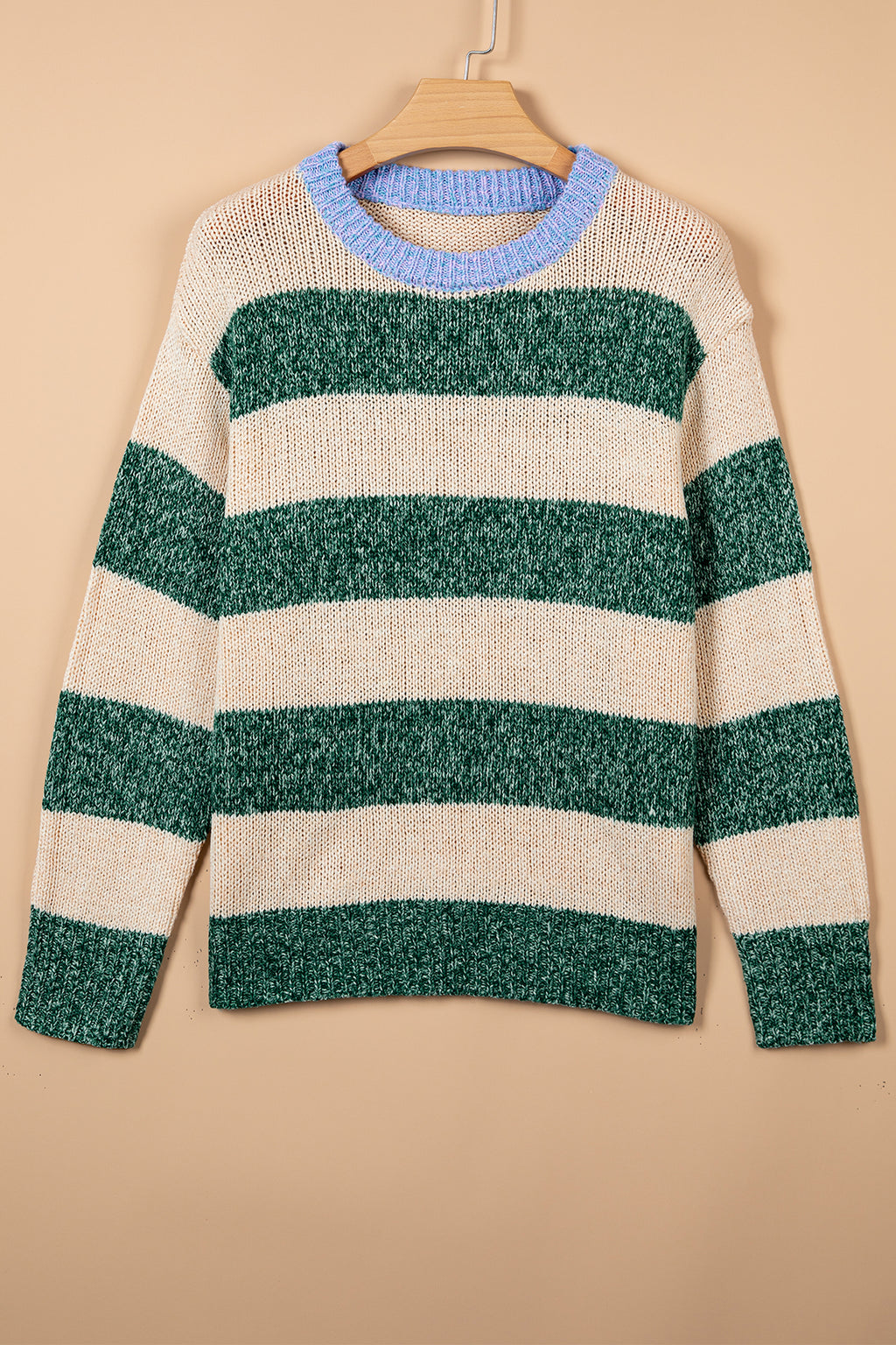 Green Stripe Striped Colorblock Drop Shoulder Pullover Sweater