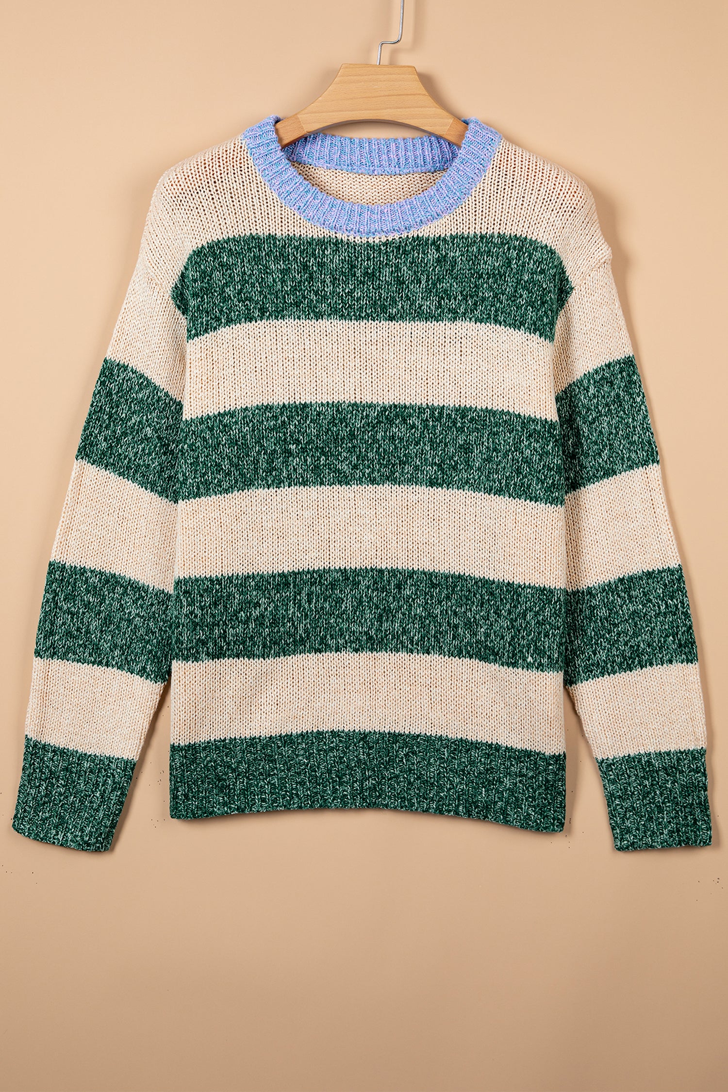 Green Stripe Striped Colorblock Drop Shoulder Pullover Sweater
