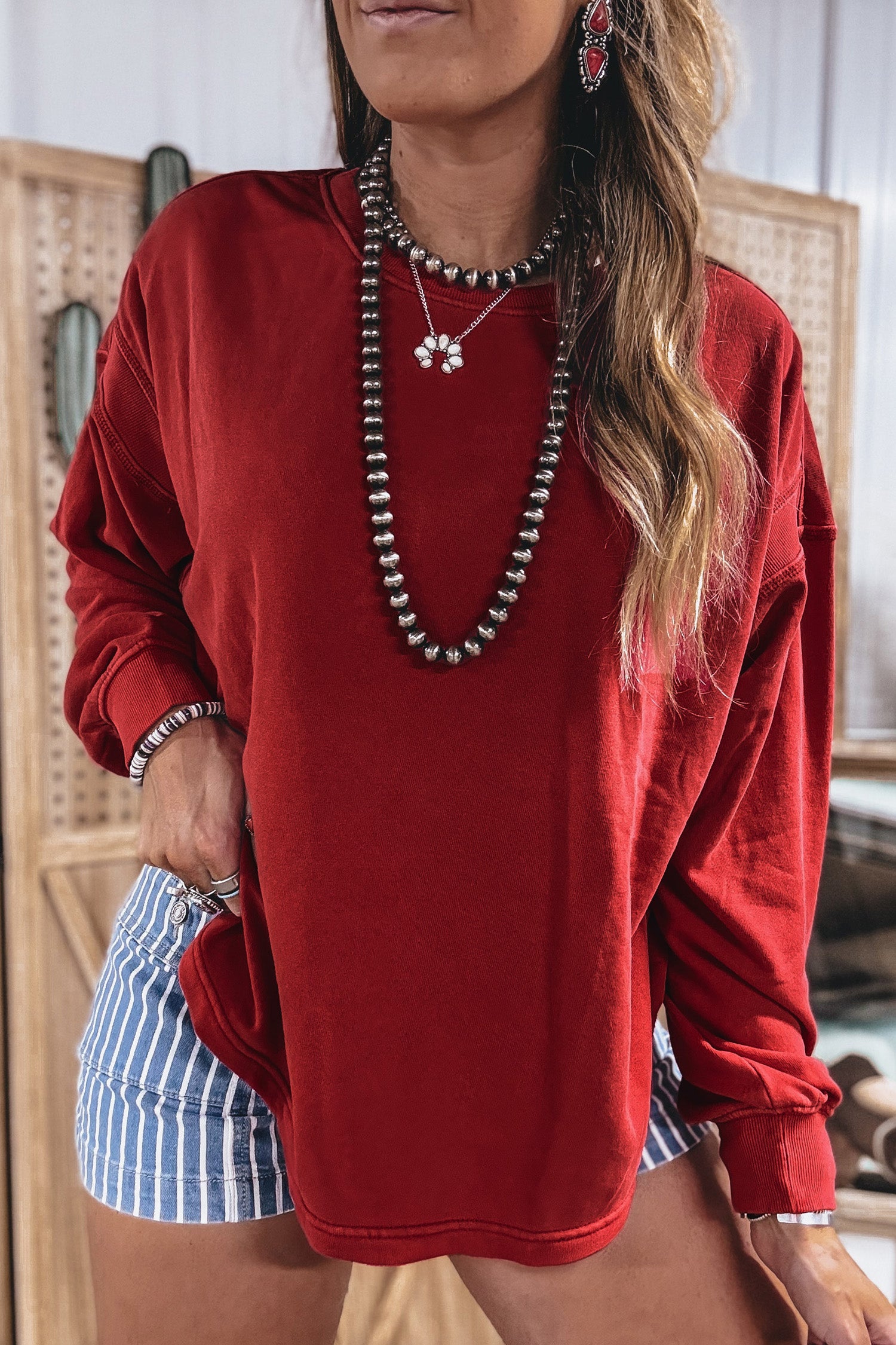 Racing Red Ribbed Detail Drop Shoulder Cutout Back Sweatshirt