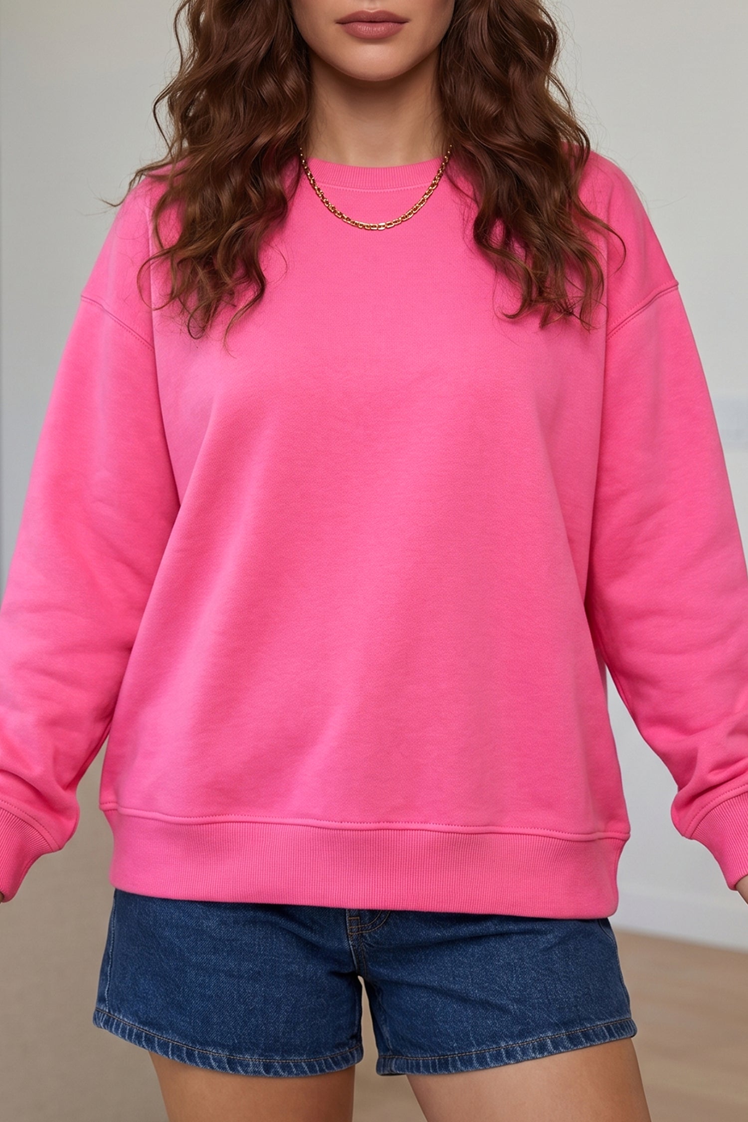 Sachet Pink Slogan Print Round Neck Long Sleeve Sweatshirt