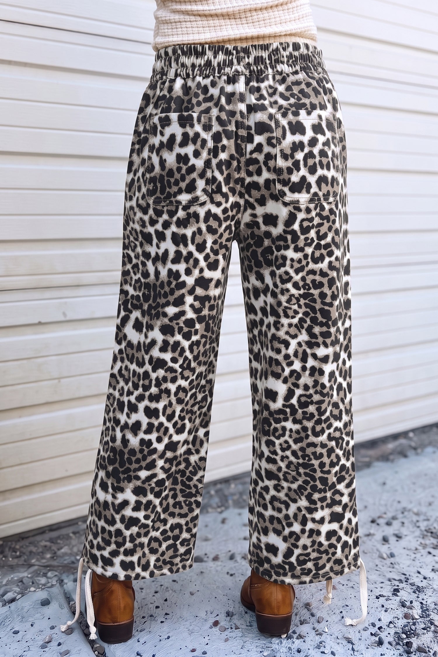Black Leopard Print Drawstring Jogger Jeans