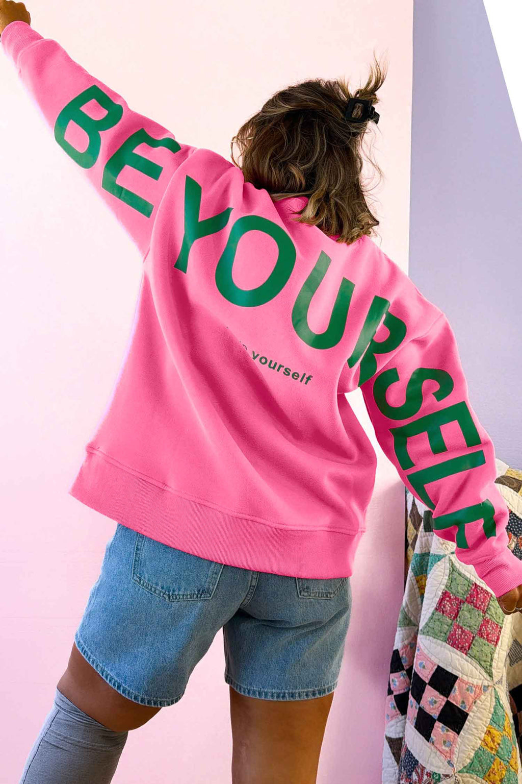 Sachet Pink Slogan Print Round Neck Long Sleeve Sweatshirt